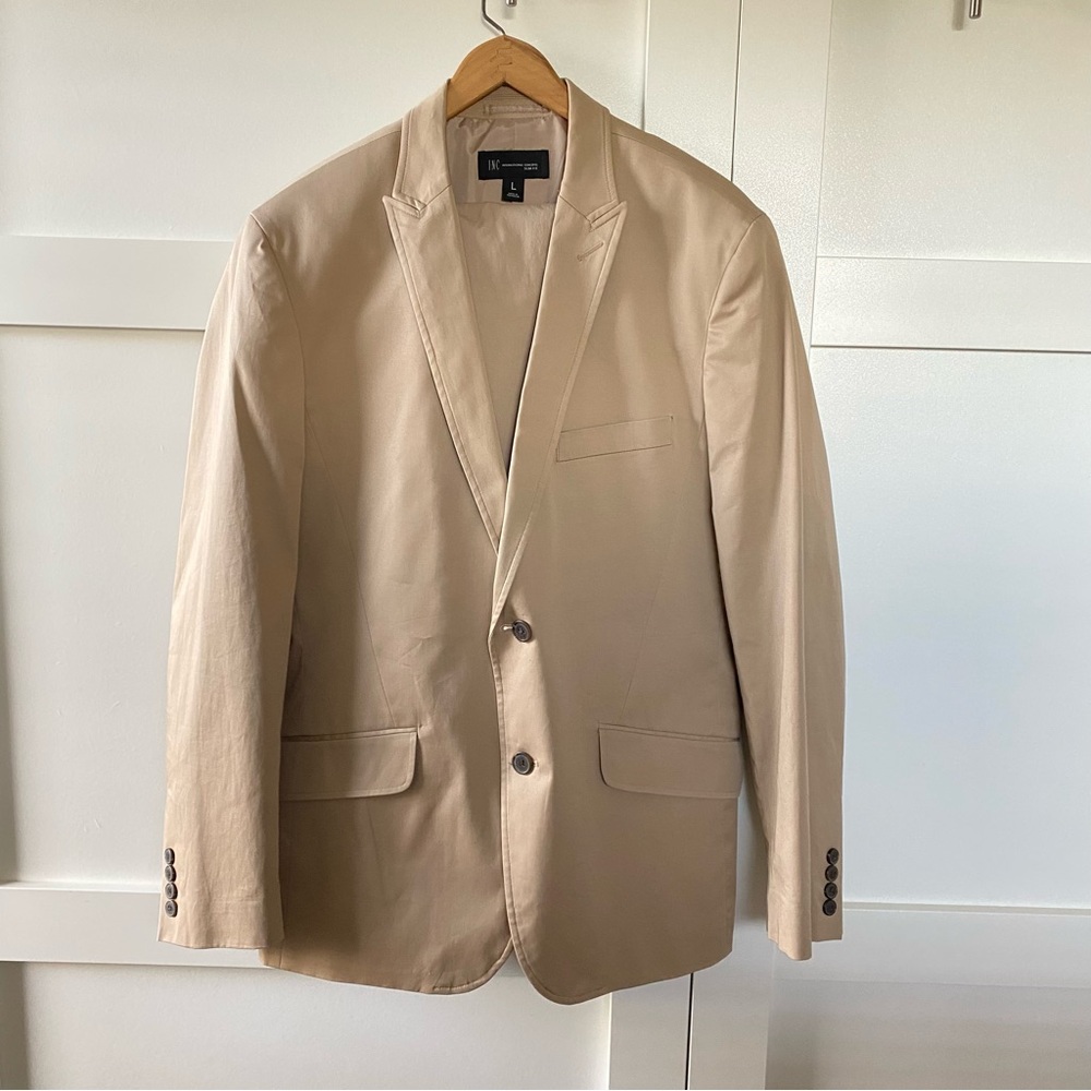 INC International Concepts 2 Piece Suit Beige Blazer & Pants slacks Macy’s